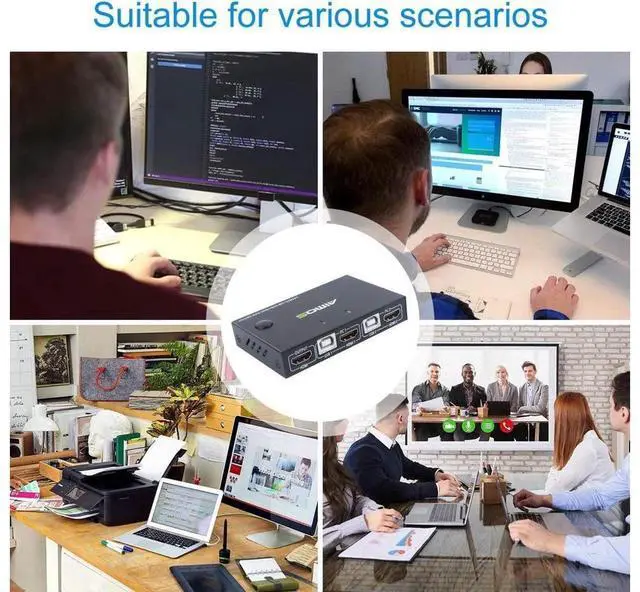 Alt view image 7 of 7 - KVM Switch HDMI 2 Port Box, AIMOS USB and HDMI Switches 4 USB Hub, UHD 4K@30Hz, for 2 Computers Share Keyboard Mouse and one HD Monitor, Not support Hotkey, With HUB Ports eokCXOY