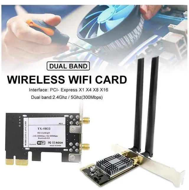 Alt view image 5 of 6 - 2.4G 5G PCIE Wireless Adapter AC 300Mbps Bluetooth 4.0 Stable WIFI Network Card Dual Band Lightweight Computer Games Pcie High Speed WiFi Adapter eokCXOY