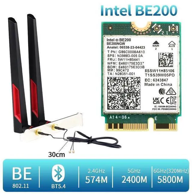 Alt view image 5 of 6 - BE200NG Wi-Fi 7 Desktop Kit 8774Mbps (6G+5G+2.4G) with Bluetooth 5.4, 802.11 be200 M.2 WiFi Card Tri-Band Wireless Network Adapter for PC, Supports Windows 11, 10 (64bit) only.