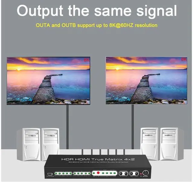 Alt view image 5 of 7 - HDMI 2.1 HDMI Matrix 4x2 8K @30HZ 60HZ 4K@ 60HZ 120HZ HDR ARC/CEC Switch Splitter 4 In to 2 Out SPDIF Optical + Stereo RCA L/R Audio Extractor with Remote Control eokCXOY