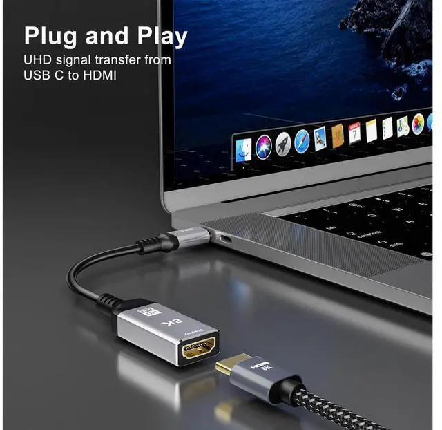 Alt view image 7 of 7 - USB Type C To HDMI Adapter Ultra HD 8K USB C HDMI 2.1 Male To Female Cable Thunderbolt 3 For MacBook HUAWEI Samsung eokCXOY