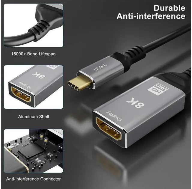 Alt view image 6 of 7 - USB Type C To HDMI Adapter Ultra HD 8K USB C HDMI 2.1 Male To Female Cable Thunderbolt 3 For MacBook HUAWEI Samsung eokCXOY