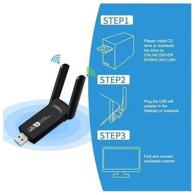 Alt view image 3 of 7 - USB WiFi Adapter for PC 1200Mbps Wireless Network Adapter WiFi Dongle Stick for Desktop Dual Band 2.4GHz/300Mbps 5.8GHz/867Mbps USB 3.0 Compatible with Win XP/7/8/10/vista, Mac 10.6-10.15, Linux