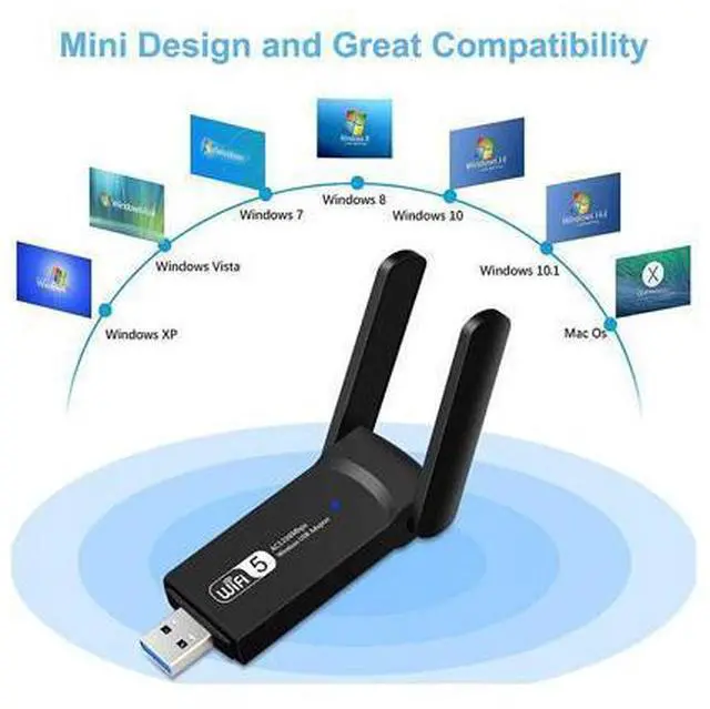 Alt view image 2 of 7 - USB WiFi Adapter for PC 1200Mbps Wireless Network Adapter WiFi Dongle Stick for Desktop Dual Band 2.4GHz/300Mbps 5.8GHz/867Mbps USB 3.0 Compatible with Win XP/7/8/10/vista, Mac 10.6-10.15, Linux