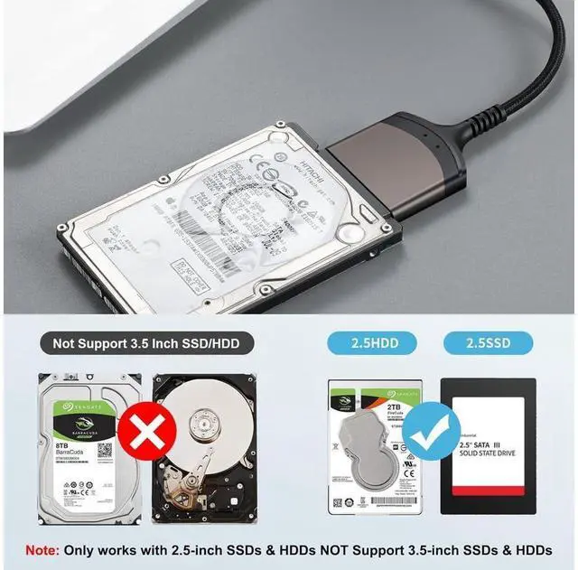 Alt view image 2 of 7 - SATA to USB Adapter Cable, USB 3.0 to SATA Adapter for 2.5" HDD/SSD, USB 3.0 to 2.5 SATA III Hard Drive Adapter Aluminum Shell Nylon Cord, Supports UASP, External Converter for SSD/HDD Data Transfer