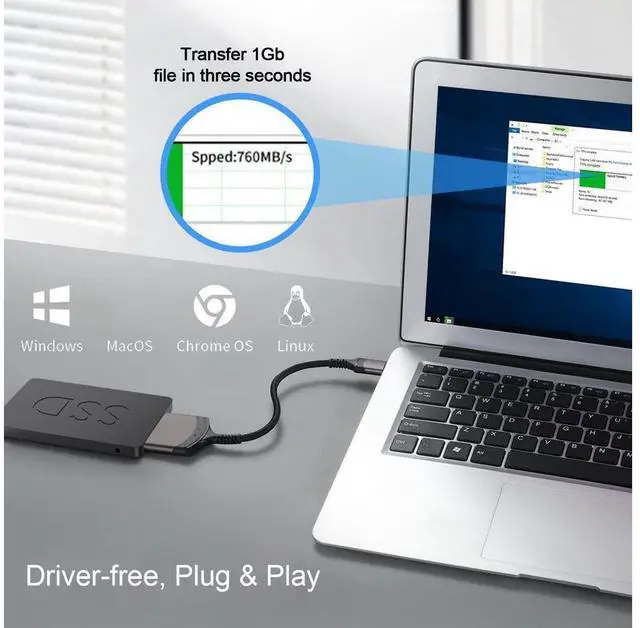 Alt view image 6 of 7 - SATA to USB Adapter Cable, USB 3.0 to SATA Adapter for 2.5" HDD/SSD, USB 3.0 to 2.5 SATA III Hard Drive Adapter Aluminum Shell Nylon Cord, Supports UASP, External Converter for SSD/HDD Data Transfer