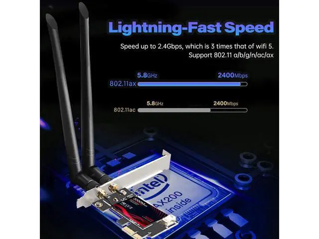 Alt view image 2 of 7 - WiFi 6 PCIe WiFi Card for PC with Shield Cover| 802.11AX Dual Band 2.4G/574M 5.8G/2400M Wireless Network Card | Bluetooth 5.0 | Intel AX200 | MU-MIMO | Low Latency | Support Win 10 64bit eokCXOY