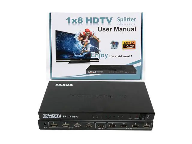 Alt view image 2 of 7 - Ultra HD 4K HDMI Splitter 1 In 8 Out 8 Port Repeater Amplifier Hub 3D 1080p HDMI Splitter Compatible with Ps4 / Xbox One/Fire TV/Apple TV/Sky Box/Stb/DVD/Laptop/Blue ray, Power Supply Adapter Include