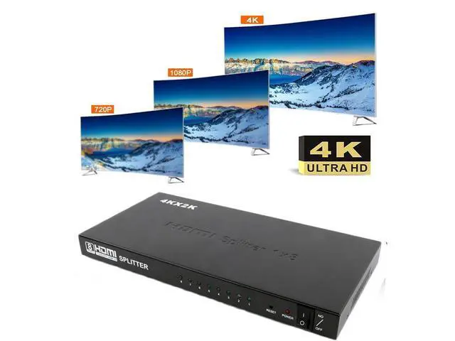 Alt view image 3 of 7 - Ultra HD 4K HDMI Splitter 1 In 8 Out 8 Port Repeater Amplifier Hub 3D 1080p HDMI Splitter Compatible with Ps4 / Xbox One/Fire TV/Apple TV/Sky Box/Stb/DVD/Laptop/Blue ray, Power Supply Adapter Include