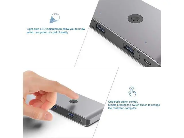 Alt view image 3 of 7 - USB 3.0 KVM Switch Selector for 2 Computers Share 4 USB 3.0 Device, 2 in 4 Out USB 3.0 Switcher for Keyboard Mouse Printer Scanner PC Laptop One Button Switch Adapter with 2 Pack USB 3.0 Cables