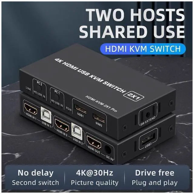 Alt view image 3 of 6 - 2 Ports HDMI KVM Switch USB HDMI KVM Switcher 4Kx2K@30Hz HDMI 1.4 for 2 Computer host sharing Monitor Mouse Keyboard Hub USB Device for PC Laptop Win7 Win10 MAC eokCXOY