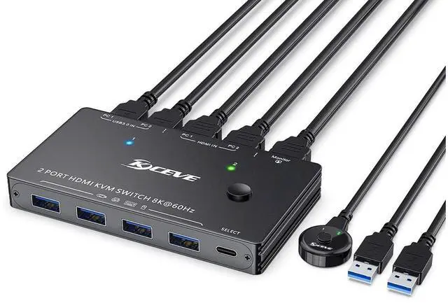 Main image of USB 3.0 KVM Switch HDMI 2 Ports 8K @60Hz 4K @120Hz HDMI 2.1 KVM Switch for 2 Computers 1 Monitor and 4 USB 3.0 Ports, HDCP 2.3, HDR 10, with Remote Controller and USB 3.0 Cables eokCXOY