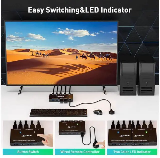 Alt view image 5 of 7 - USB 3.0 KVM Switch HDMI 2 Ports 8K @60Hz 4K @120Hz HDMI 2.1 KVM Switch for 2 Computers 1 Monitor and 4 USB 3.0 Ports, HDCP 2.3, HDR 10, with Remote Controller and USB 3.0 Cables eokCXOY