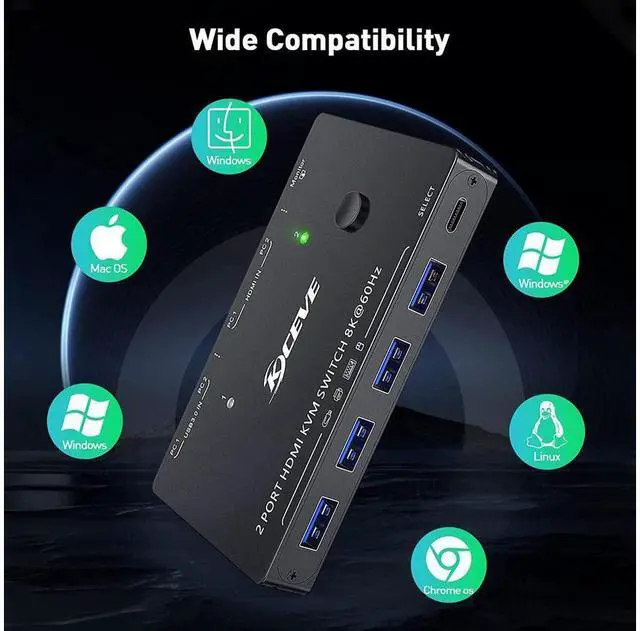 Alt view image 6 of 7 - USB 3.0 KVM Switch HDMI 2 Ports 8K @60Hz 4K @120Hz HDMI 2.1 KVM Switch for 2 Computers 1 Monitor and 4 USB 3.0 Ports, HDCP 2.3, HDR 10, with Remote Controller and USB 3.0 Cables eokCXOY