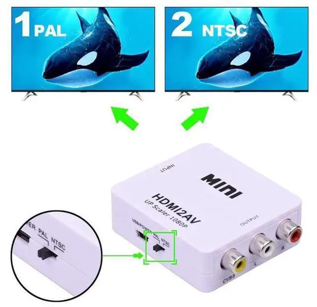 Alt view image 5 of 7 - HDMI to RCA AV CVBS Converter Scaler 1080P Adapter Cable Box for Monito L/R Video HDTV2AV HD Support NTSC PAL