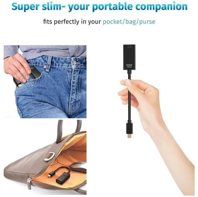 Alt view image 7 of 7 - Mini DisplayPort to 4K HDMI Adapter, Mini DP(Thunderbolt Compatible) to HDMI 4Kx2K Converter Gold-Plated Cord for MacBook Pro, MacBook Air, Mac Mini, Microsoft Surface Pro 3/4 (Black)