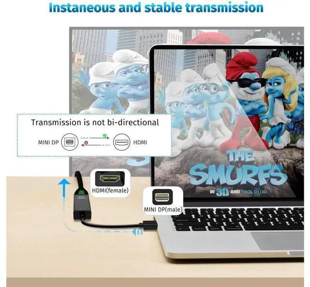 Alt view image 5 of 7 - Mini DisplayPort to 4K HDMI Adapter, Mini DP(Thunderbolt Compatible) to HDMI 4Kx2K Converter Gold-Plated Cord for MacBook Pro, MacBook Air, Mac Mini, Microsoft Surface Pro 3/4 (Black)