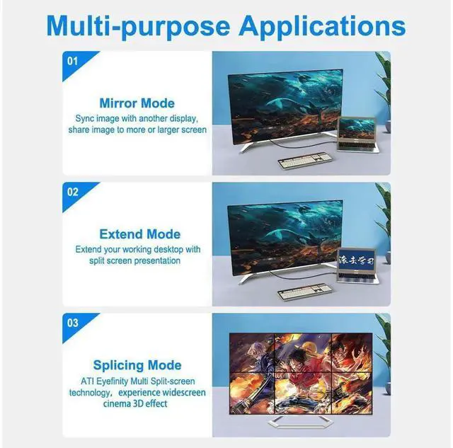 Alt view image 4 of 7 - 8K DisplayPort Cable 6.6ft/2M, DisplayPort to DisplayPort 1.4 Cable Support 8K @60Hz(7680x4320) Resolution, 4K @144Hz, 32.4Gbps, HDR, HBR3, HDCP2.2 DP to DP Cable for PC, Laptop,HDTV Monitor (6.6FT)
