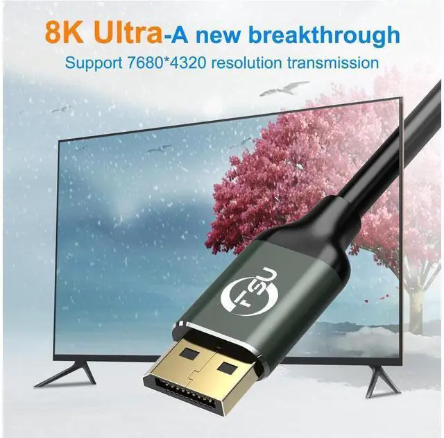 Alt view image 2 of 7 - 8K DisplayPort Cable 6.6ft/2M, DisplayPort to DisplayPort 1.4 Cable Support 8K @60Hz(7680x4320) Resolution, 4K @144Hz, 32.4Gbps, HDR, HBR3, HDCP2.2 DP to DP Cable for PC, Laptop,HDTV Monitor (6.6FT)