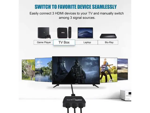 Alt view image 4 of 7 - HDMI Switch 4K@60Hz, 3 in 1 Out HDMI Switch, 3 Port HDMI Switcher Box with HDMI Cable, Supports 4K, 1080P, 3D, HDMI 2.0, HDR, Compatible with Fire Stick 4K, HDTV, PS4/5, Game Consoles, PC eokCXOY