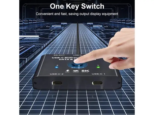 Alt view image 6 of 7 - USB C Switch 2 in 1 Out or 1 in 2 Out, Type-C Bidirectional Switcher for 2 Laptops with USB C Port, Supports8K@60Hz 4K@120Hz Video/10Gbps Data Transfer/100W Charging,Compatible with Thunderbolt Device