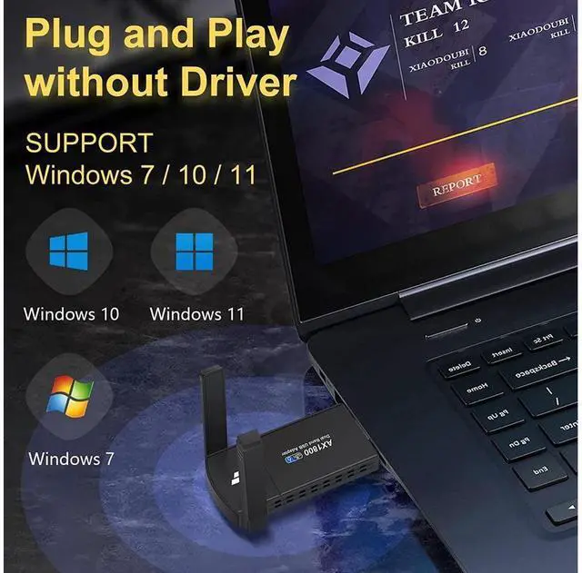 Alt view image 7 of 7 - USB 3.0 WiFi 6 Adapter for PC, AX1806 1800Mbps Dual Band 2.42GHz/574Mbps & 5GHz/1201Mbps Wireless Network Dongle,Dual 5dBi Antennas High Gain 802.11AC Wireless Network Card Supports Windows 7/10/11