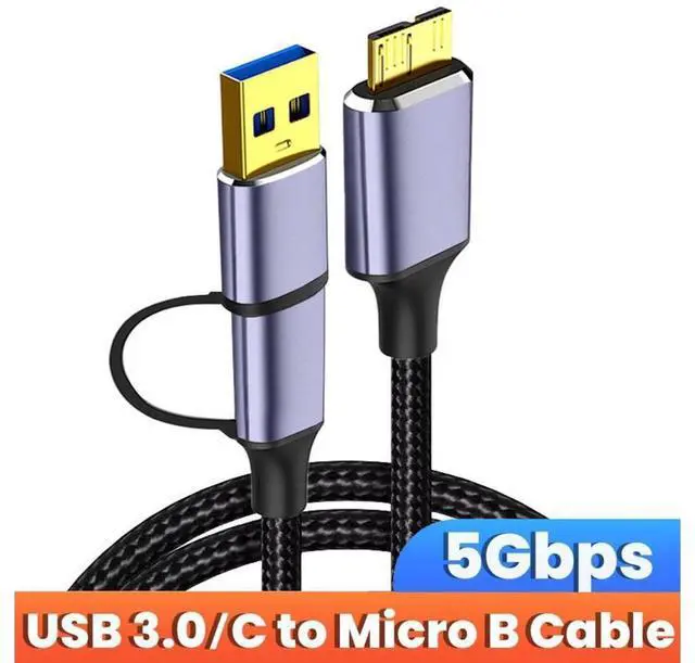 Main image of Hard Drive Cable 3.3ft/1M, USB A/USB C to Micro B Cable [Nylon Braided], 5Gbps USB Type A/C Male to Micro B External Hard Drive Cable for Sea-gate WD Tosh-iba Westgate, Ma-c-Book Air M2 Pro, Camera