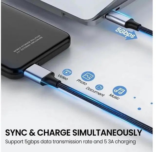 Alt view image 2 of 7 - Hard Drive Cable 3.3ft/1M, USB A/USB C to Micro B Cable [Nylon Braided], 5Gbps USB Type A/C Male to Micro B External Hard Drive Cable for Sea-gate WD Tosh-iba Westgate, Ma-c-Book Air M2 Pro, Camera