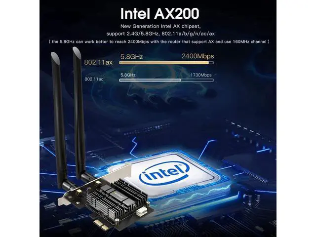 Alt view image 2 of 7 - [Newest] WiFi 6 Card AX 3000Mbps PCIe Network Card AX200 802.11AX 2.4Ghz/5.8Ghz with Bluetooth 5.0 & Heat Sink Wireless PCI Express Wi-Fi Adapters Dual Band Antenna for Windows 10 64-bit eokCXOY