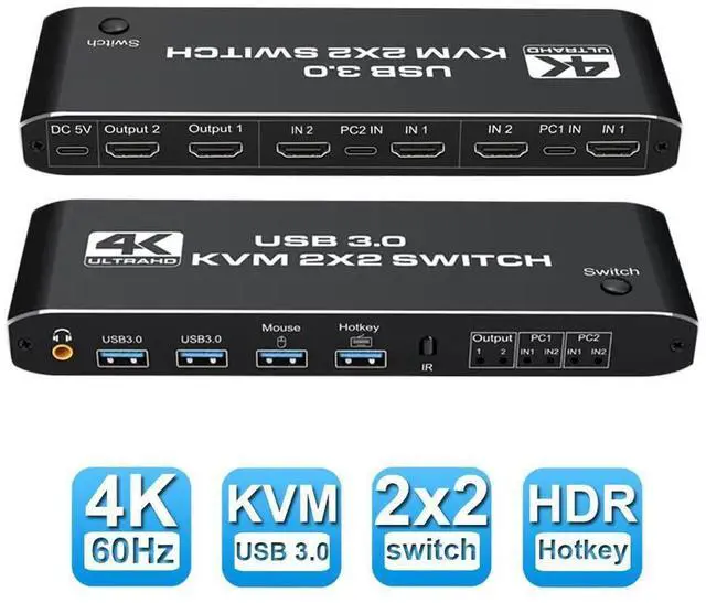 Main image of 2x2 Dual Monitor HDMI KVM Switch 2 in 2 Out, 4K @60Hz 2 Port Dual Monitor USB 3.0 KVM Switch 1080P USB KVM Switcher HDMI with USB 3.0 port eokCXOY