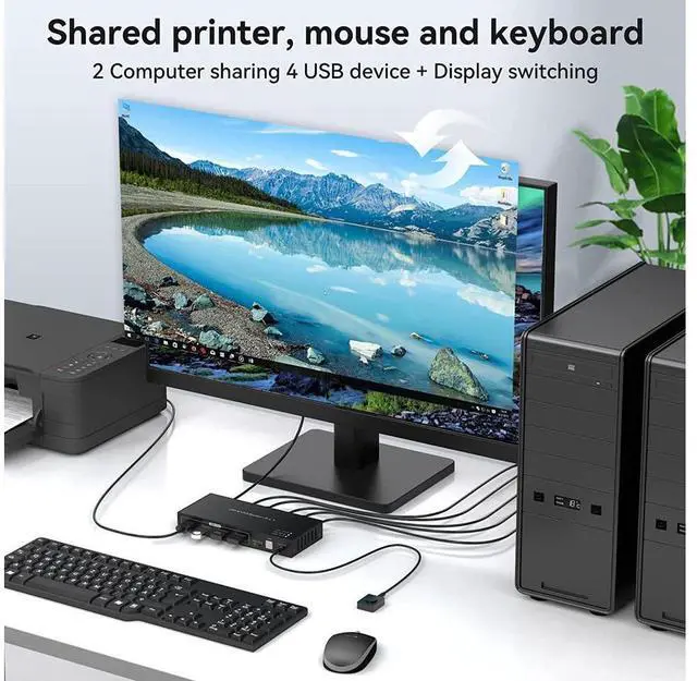 Alt view image 3 of 7 - 2 Port Displayport KVM Switch 2 in 1 Out, 8K DisplayPort 1.4 USB 3.0 KVM Switch for 2 Computers Share Keyboard Mouse Printer Support 8K 60HZ 4K 120Hz with 4 Port USB 3.0 Support Desktop Control
