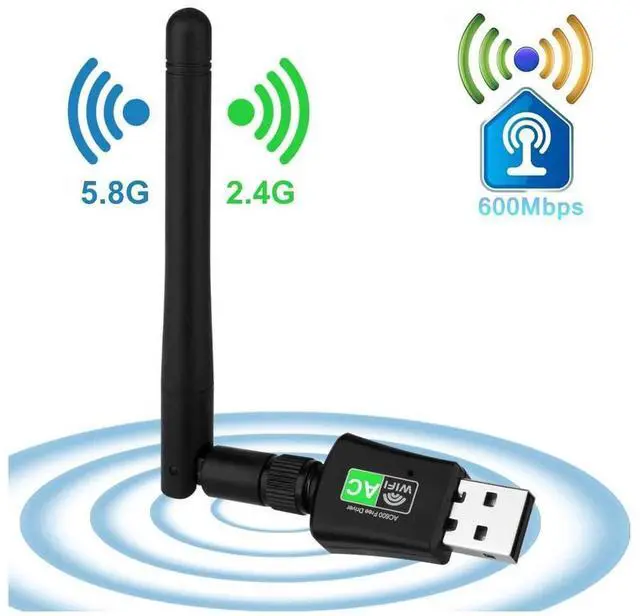 Main image of WiFi Adapter 600Mbps USB Wireless Network Adapter with High Gain Antenna, No CD ROM Required AC600 WiFi Dongle 5GHz/2.4GHz Dual Band USB Wireless Adapter Supports Windows XP/Vista/7/8/10 eokCXOY