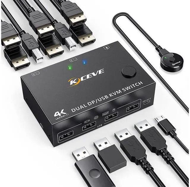 Main image of 2 Port Dual Monitor Displayport KVM Switch 2 Computer 2 Monitors, Two Monitors Displayport USB DP KVM Dual Monitor Switcher 2 in 2 Out, Supports 4K @60Hz for 2 PCs sharing keyboard, mouse and monitor