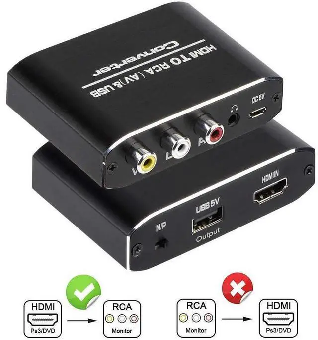 Main image of HDMI to RCA Converter, 1080P HDMI to AV 3RCA CVBs Composite Video 3.5mm Aux Audio Adapter Supports PAL/NTSC for TV Stick, PS3, PC, Laptop, Xbox, HDTV, DVD (Black,Aluminum Alloy Material) eokCXOY