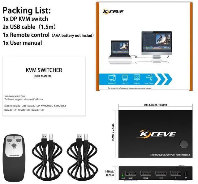 Alt view image 7 of 7 - 2 Port Displayport USB KVM Switch 2 in 1 Out, DisplayPort 2 Port DP Display Port KVM Switcher with 2.0 USB Hub Support 4K @60Hz (3840*2160) for Share Keyboard Mouse Monitor eokCXOY