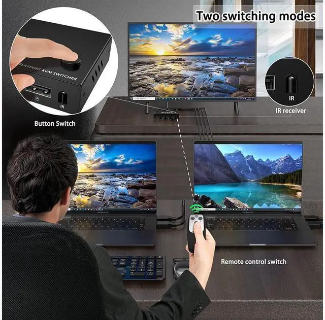 Alt view image 4 of 7 - 2 Port Displayport USB KVM Switch 2 in 1 Out, DisplayPort 2 Port DP Display Port KVM Switcher with 2.0 USB Hub Support 4K @60Hz (3840*2160) for Share Keyboard Mouse Monitor eokCXOY