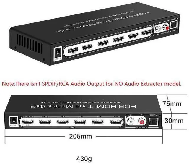 Alt view image 7 of 7 - 8K @60Hz HDR UHD HDMI 2.1 Matrix, HDR 4K 120Hz HDMI True Matrix 4x2 48Gbps ARC 8K 60Hz Splitter Switcher Switch 4 in 2 out HDMI2.1 Audio extractor eokCXOY