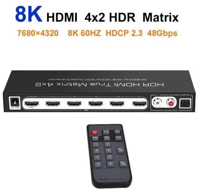 Alt view image 4 of 7 - 8K @60Hz HDR UHD HDMI 2.1 Matrix, HDR 4K 120Hz HDMI True Matrix 4x2 48Gbps ARC 8K 60Hz Splitter Switcher Switch 4 in 2 out HDMI2.1 Audio extractor eokCXOY