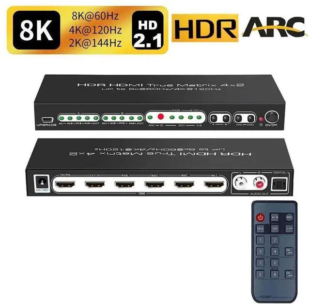 Main image of 8K @60Hz HDR UHD HDMI 2.1 Matrix, HDR 4K 120Hz HDMI True Matrix 4x2 48Gbps ARC 8K 60Hz Splitter Switcher Switch 4 in 2 out HDMI2.1 Audio extractor eokCXOY