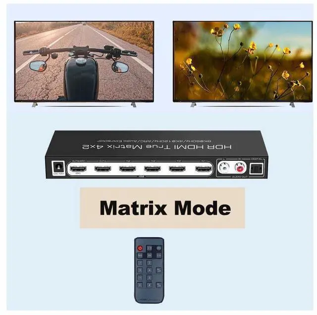 Alt view image 5 of 7 - 8K @60Hz HDR UHD HDMI 2.1 Matrix, HDR 4K 120Hz HDMI True Matrix 4x2 48Gbps ARC 8K 60Hz Splitter Switcher Switch 4 in 2 out HDMI2.1 Audio extractor eokCXOY