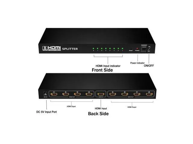 Alt view image 2 of 7 - 1080P&3D 1x8 HDMI Splitter, One in Eight Out Powered 8way HDMI Splitter Audio Video Distributor Amplifier with Charger, Support Full HD 1080P & 3D eokCXOY