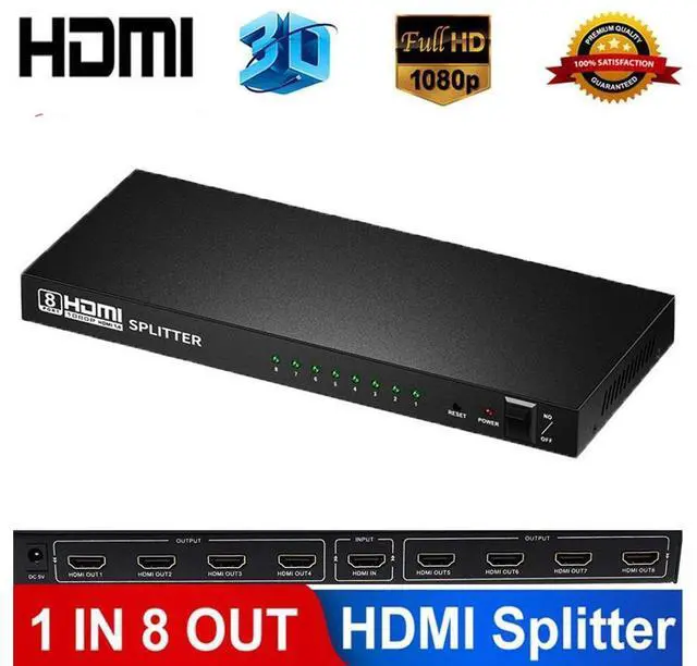 Main image of 1080P&3D 1x8 HDMI Splitter, One in Eight Out Powered 8way HDMI Splitter Audio Video Distributor Amplifier with Charger, Support Full HD 1080P & 3D eokCXOY