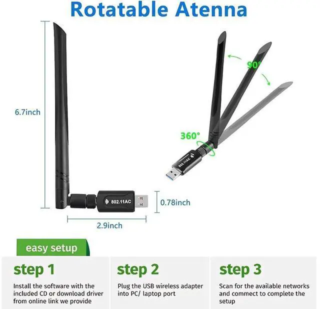 Alt view image 6 of 7 - USB 3.0 Wifi Adapter - AC1200 Dual Band (5.8G/867Mbps + 2.4 G/300Mbps) 802.11ac Wifi Dongle USB 3.0 Wireless Network Adapter for PC Desktop Laptop Tablet eokCXOY