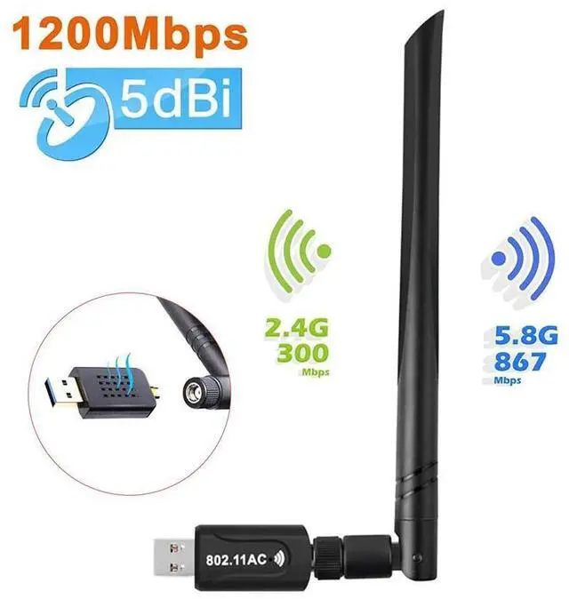 Main image of USB 3.0 Wifi Adapter - AC1200 Dual Band (5.8G/867Mbps + 2.4 G/300Mbps) 802.11ac Wifi Dongle USB 3.0 Wireless Network Adapter for PC Desktop Laptop Tablet eokCXOY