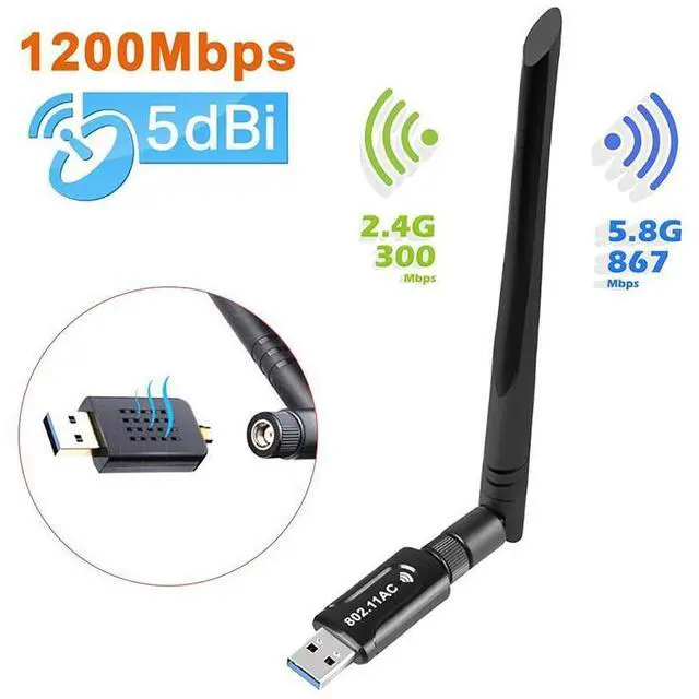Alt view image 7 of 7 - USB 3.0 Wifi Adapter - AC1200 Dual Band (5.8G/867Mbps + 2.4 G/300Mbps) 802.11ac Wifi Dongle USB 3.0 Wireless Network Adapter for PC Desktop Laptop Tablet eokCXOY