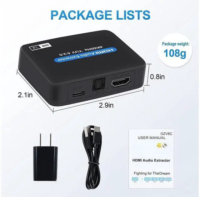 Alt view image 7 of 7 - HDMI Audio Extractor 4K x 2K HDMI to HDMI Optical TOSLINK SPDIF + 3.5mm Stereo Extractor Audio Splitter eokCXOY