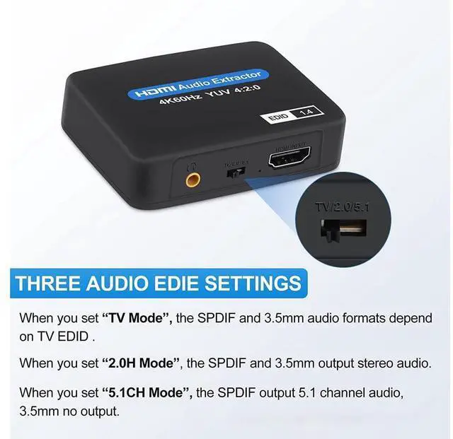 Alt view image 2 of 7 - HDMI Audio Extractor 4K x 2K HDMI to HDMI Optical TOSLINK SPDIF + 3.5mm Stereo Extractor Audio Splitter eokCXOY