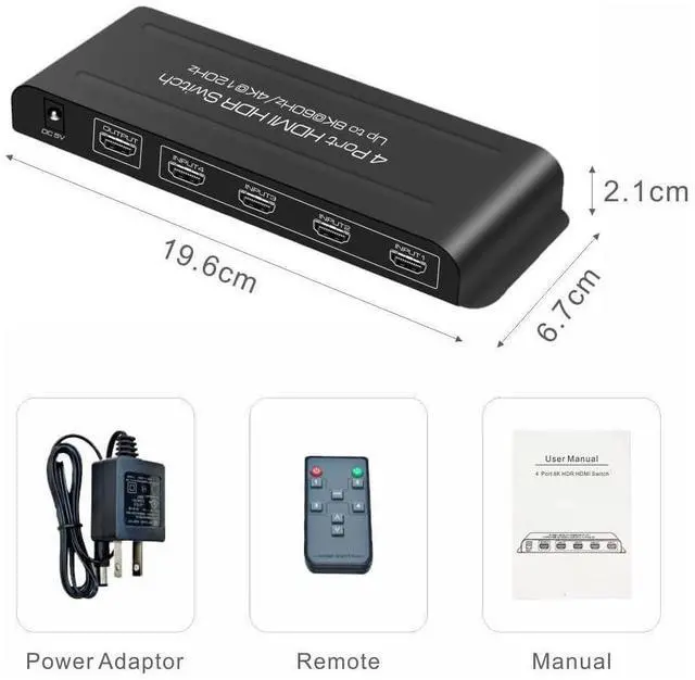 Alt view image 7 of 7 - 4 Port HDMI 2.1 Switch 4K@120Hz 8K@60Hz, 48Gbps transfer rate, HDMI Switcher 4 in 1 Out Support PS-5, X-box Series X, HDR10+, Do-lby Vision Do-l-by At-mos eokCXOY