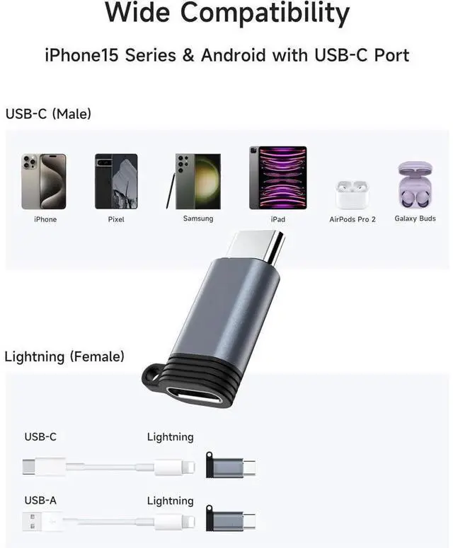 Alt view image 6 of 7 - [4 Pack] Lightning Female to USB C Male Adapter, Type C Charger Converter, Support Charging & Data Transfer Compatible with i-P-hone 15, iPad, Air, S-a-m-s-u-n-g, Pixel, Not for Audio/OTG eokCXOY