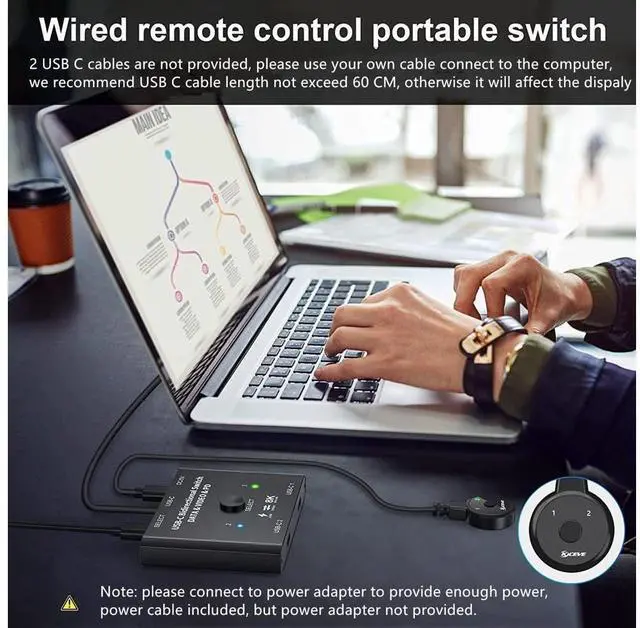 Alt view image 3 of 7 - USB C Switch 2 in 1 Out or 1 in 2 Out, Bi-Directional USB Type C KVM Switch Support 8K @60Hz 4K @120Hz Video/10Gbps Data Transfer/100W Charging,Compatible with Thunderbolt Device eokCXOY